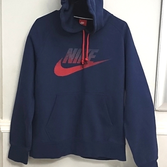 Nike Hoodie Navy Swoosh Logo graphic Sweater Pullover - Picture 2 of 6